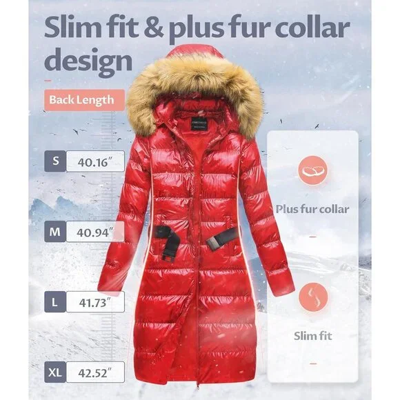 Women's Long Winter Faux Fur Coat Puffer Warm Jacket with Detachable Hood - Picture 5 of 6